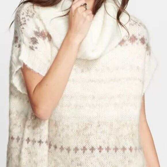 FREE PEOPLE Women Cottagecore Lagenlook Fair Isle Cowl Neck Soft Knit Sweater XS - Picture 2 of 11